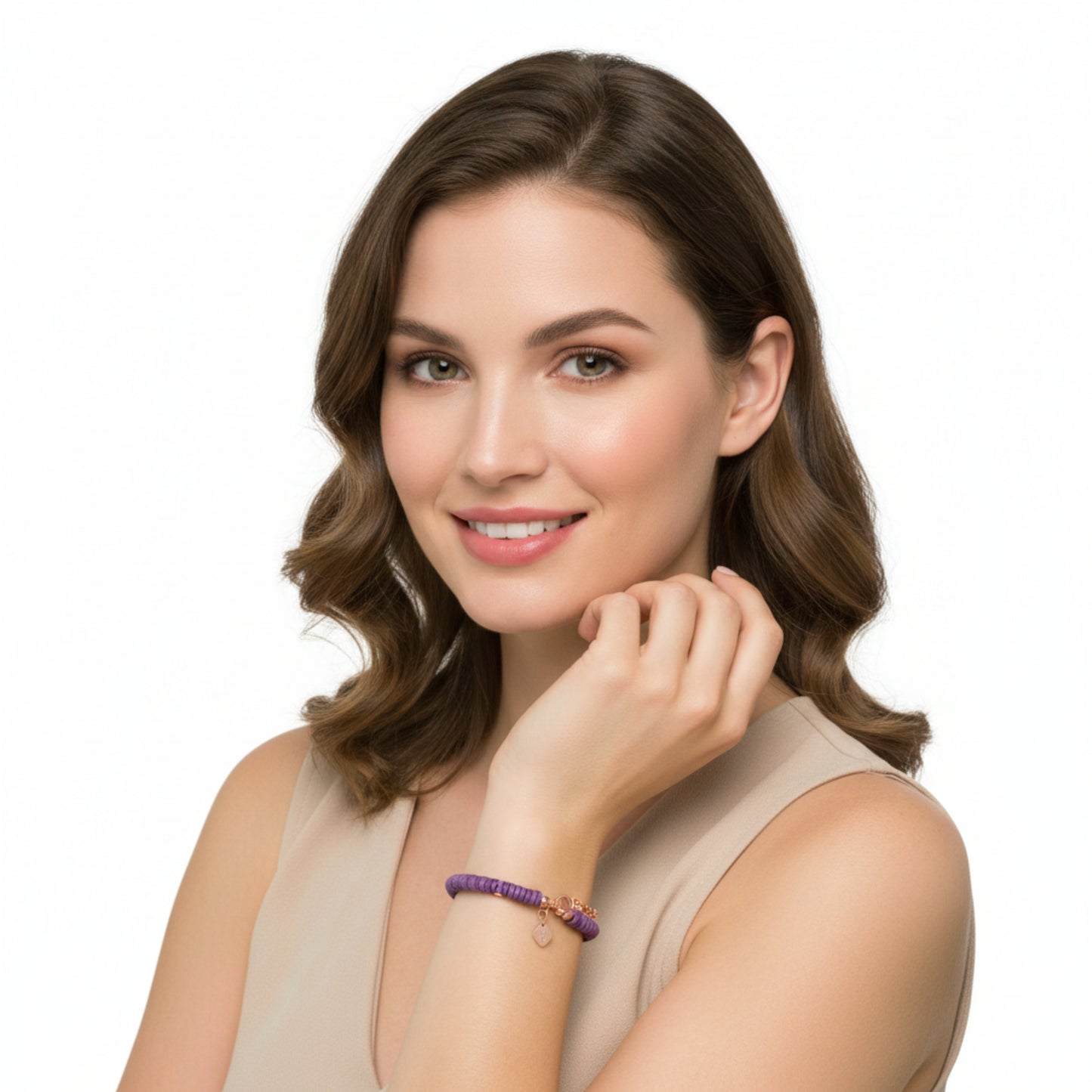 Purple Gemstone Disc Bead Bracelet with Adjustable Gold-Tone Brass Chain