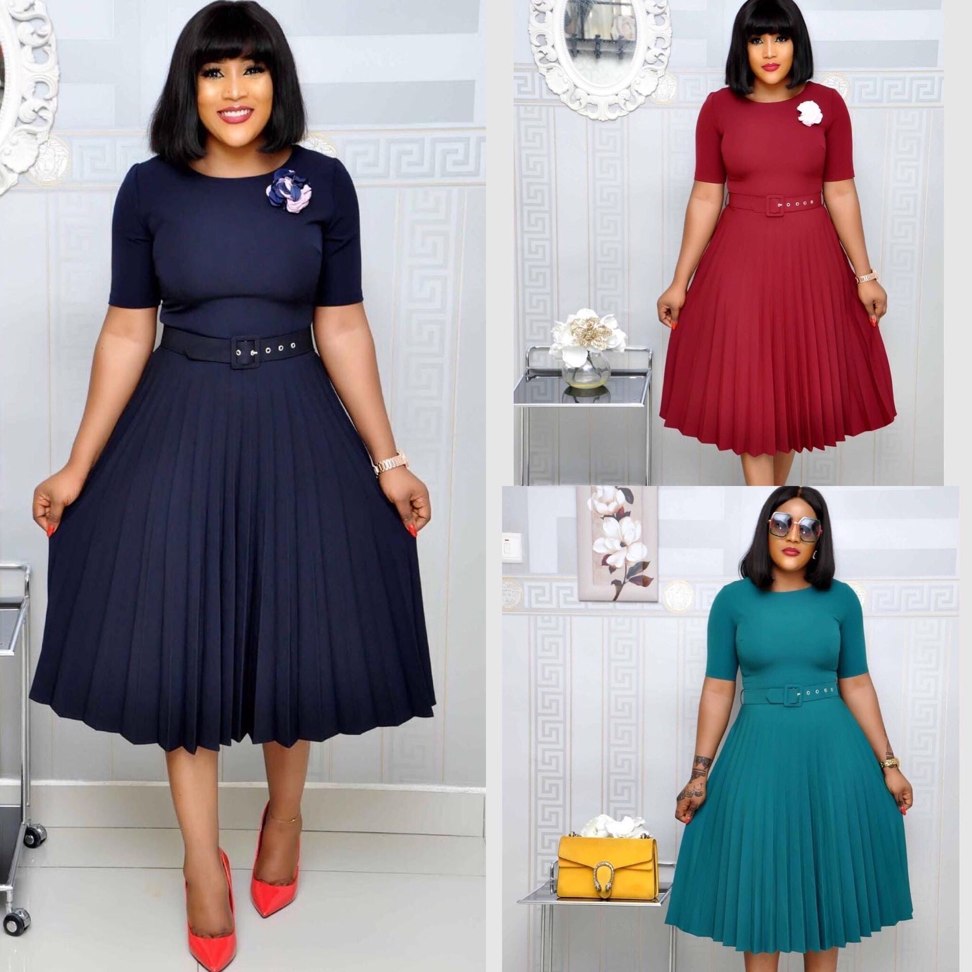 Calista Pleated Midi Dress
