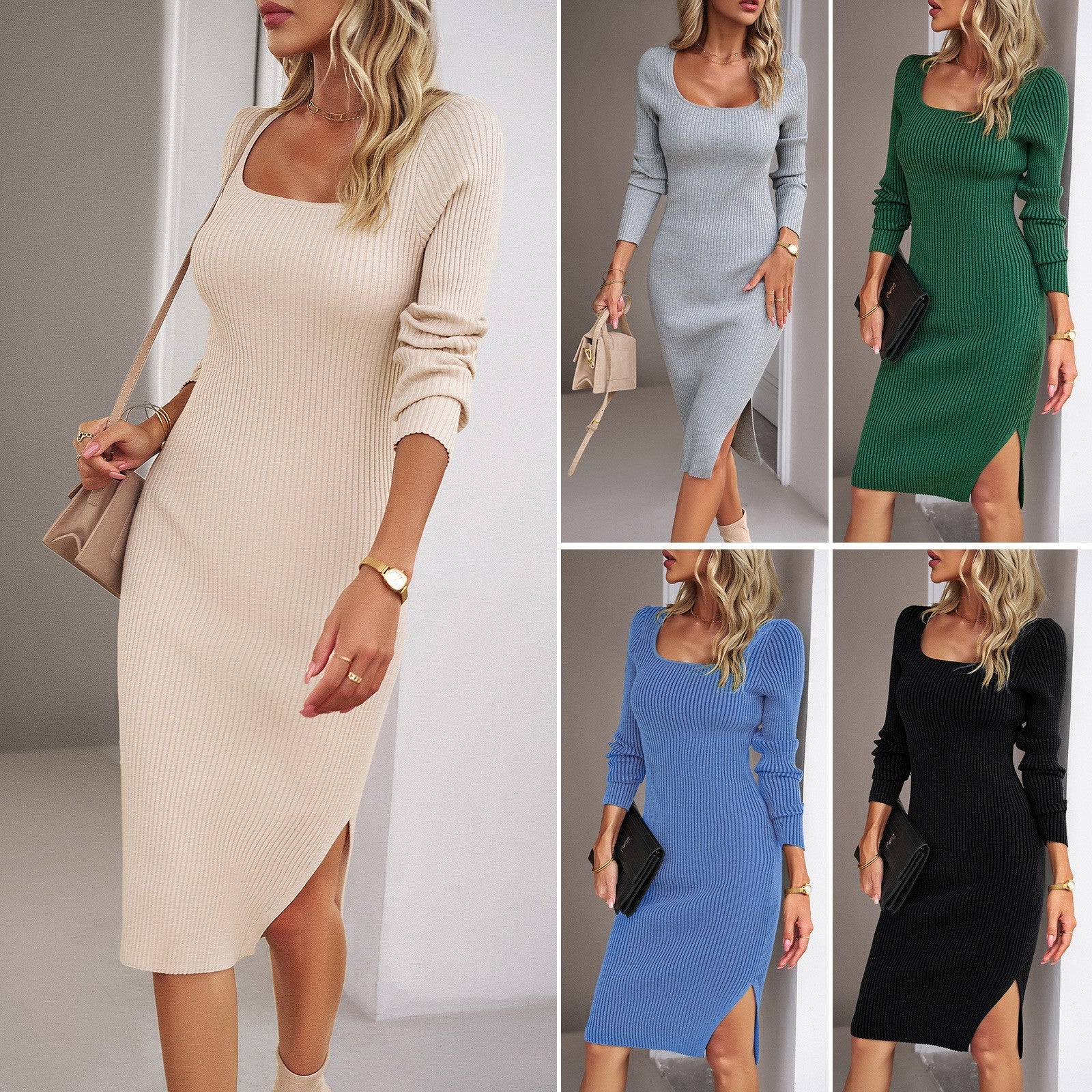 Celestine Square-Collar Knit Dress