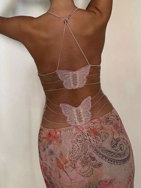 Maribel Butterfly Back Halter Dress