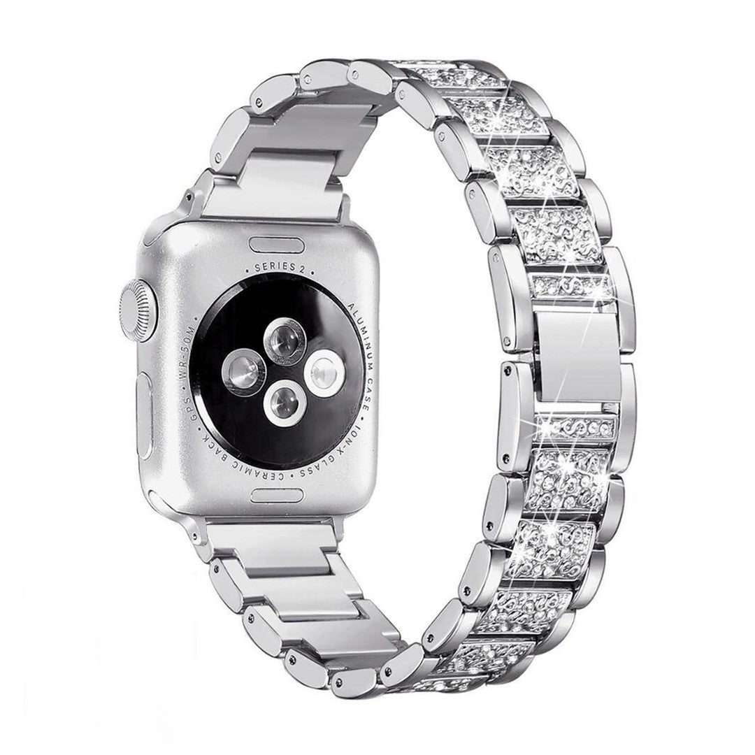 Seravina Elegant Chain Link Apple Watch Band – Stainless Steel with Cubic Zirconia