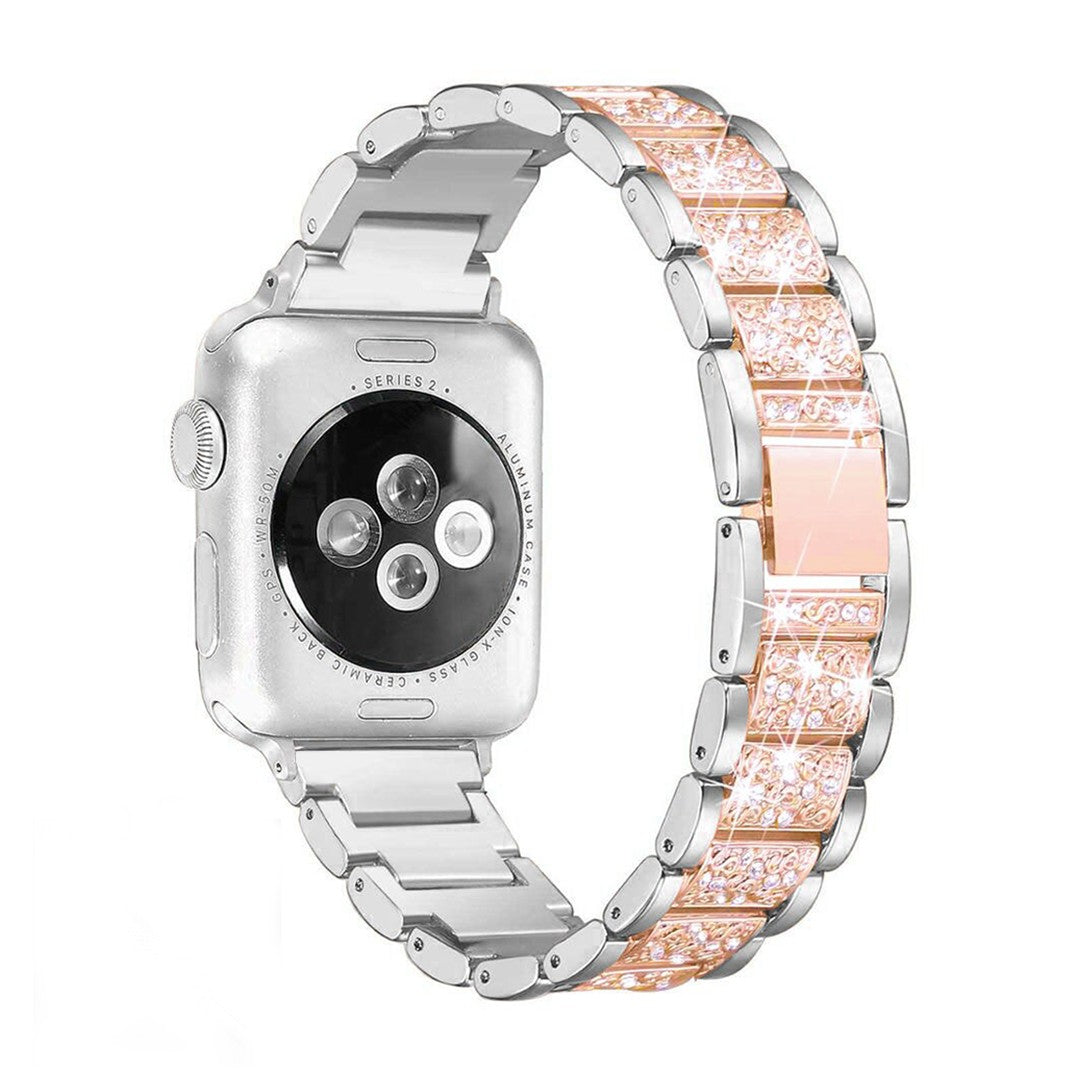 Seravina Elegant Chain Link Apple Watch Band – Stainless Steel with Cubic Zirconia
