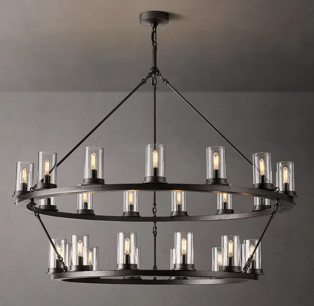 Ondra Two-Tier Transparent Crystal Glass Pendant Chandelier Light 48"