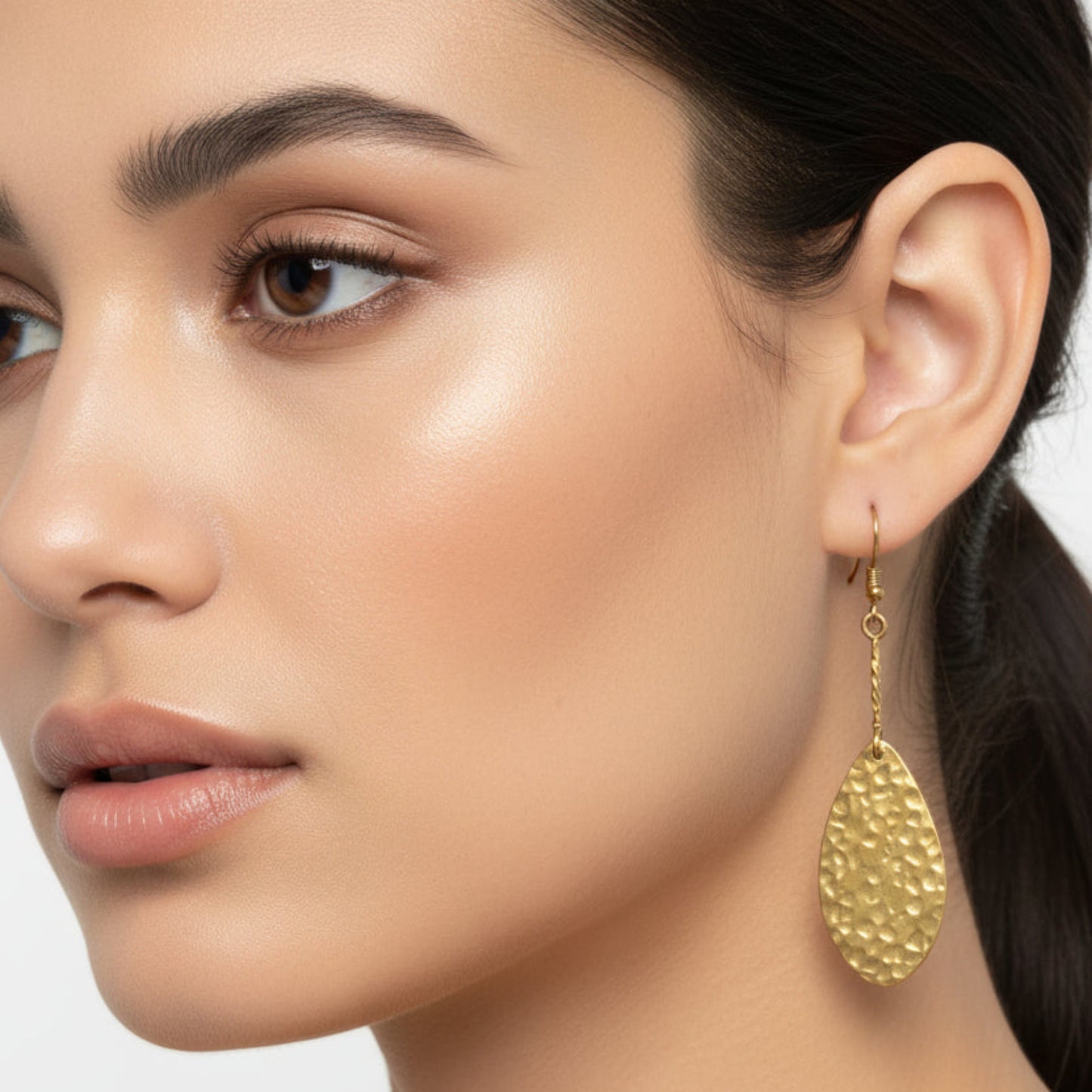 Extra Long Hammered Brass Teardrop Earrings - Large Gold Geometric Dangles
