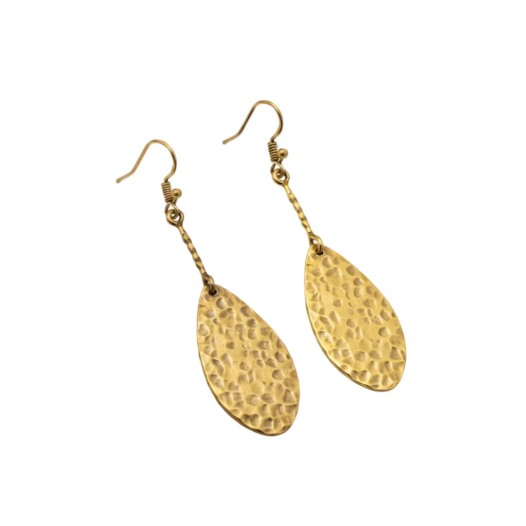 Extra Long Hammered Brass Teardrop Earrings - Large Gold Geometric Dangles