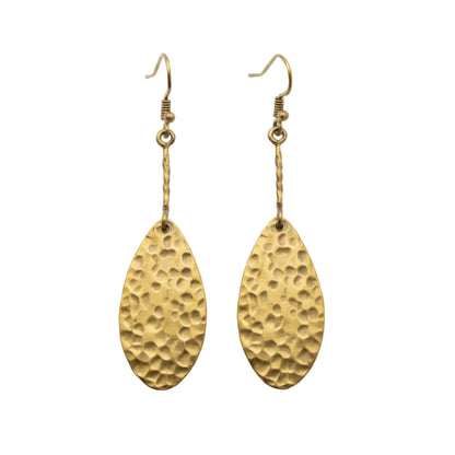 Extra Long Hammered Brass Teardrop Earrings - Large Gold Geometric Dangles