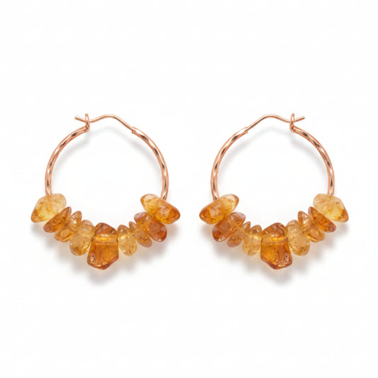 Gold Hammered Brass Hoop Earrings with Orange Vintage Coral Beads - 1 Inch