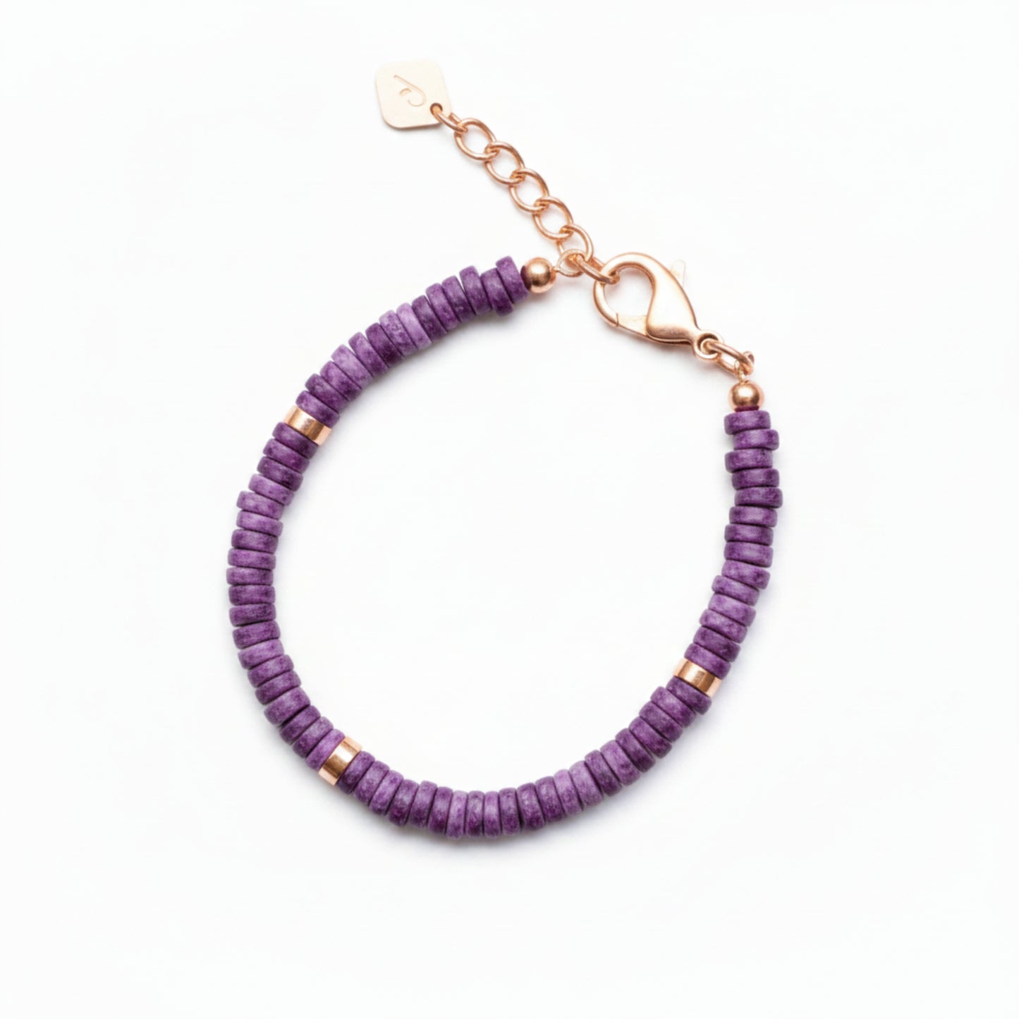 Purple Gemstone Disc Bead Bracelet with Adjustable Gold-Tone Brass Chain