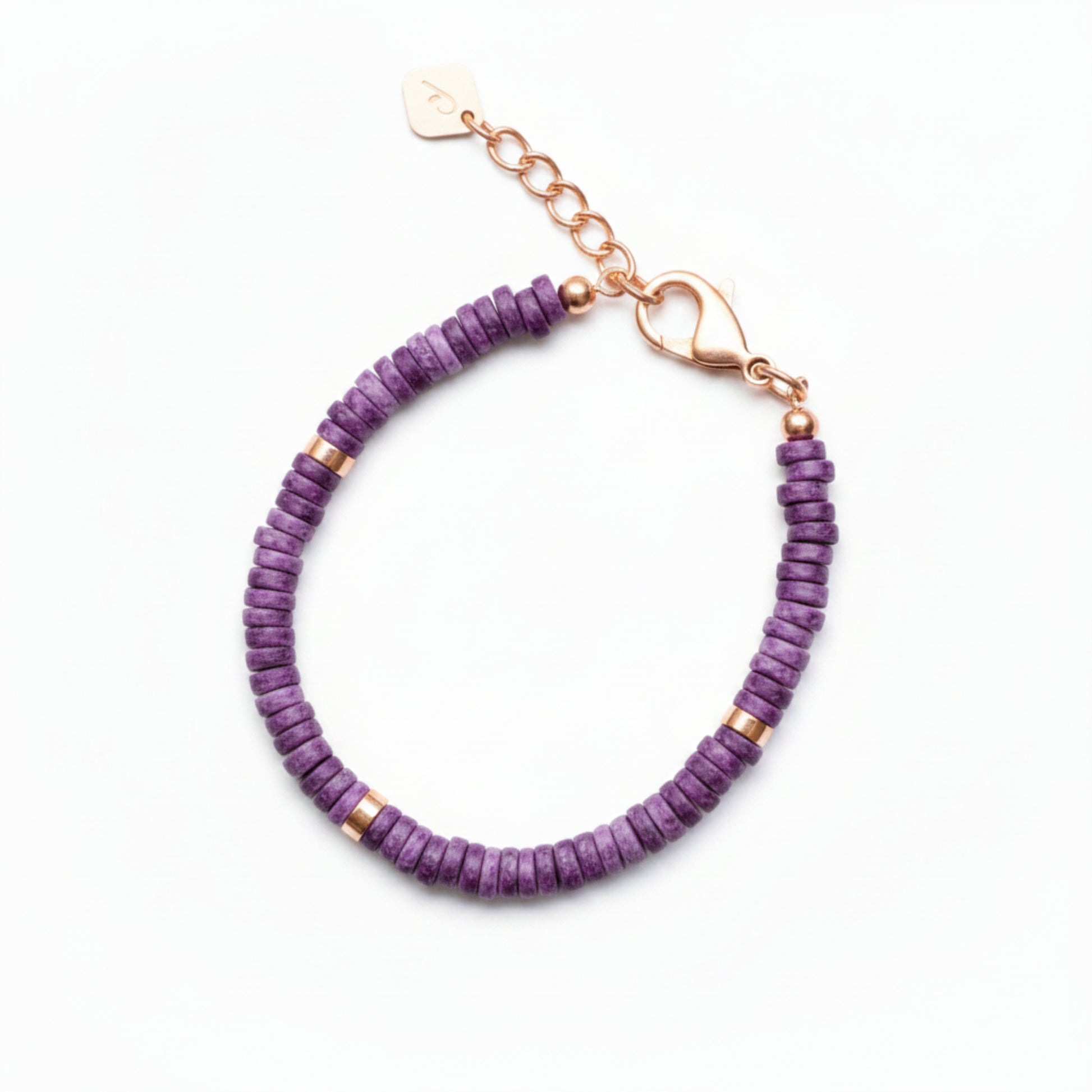 Purple Gemstone Disc Bead Bracelet with Adjustable Gold-Tone Brass Chain