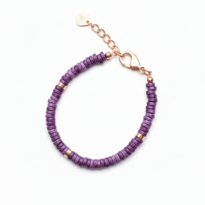Purple Gemstone Disc Bead Bracelet with Adjustable Gold-Tone Brass Chain