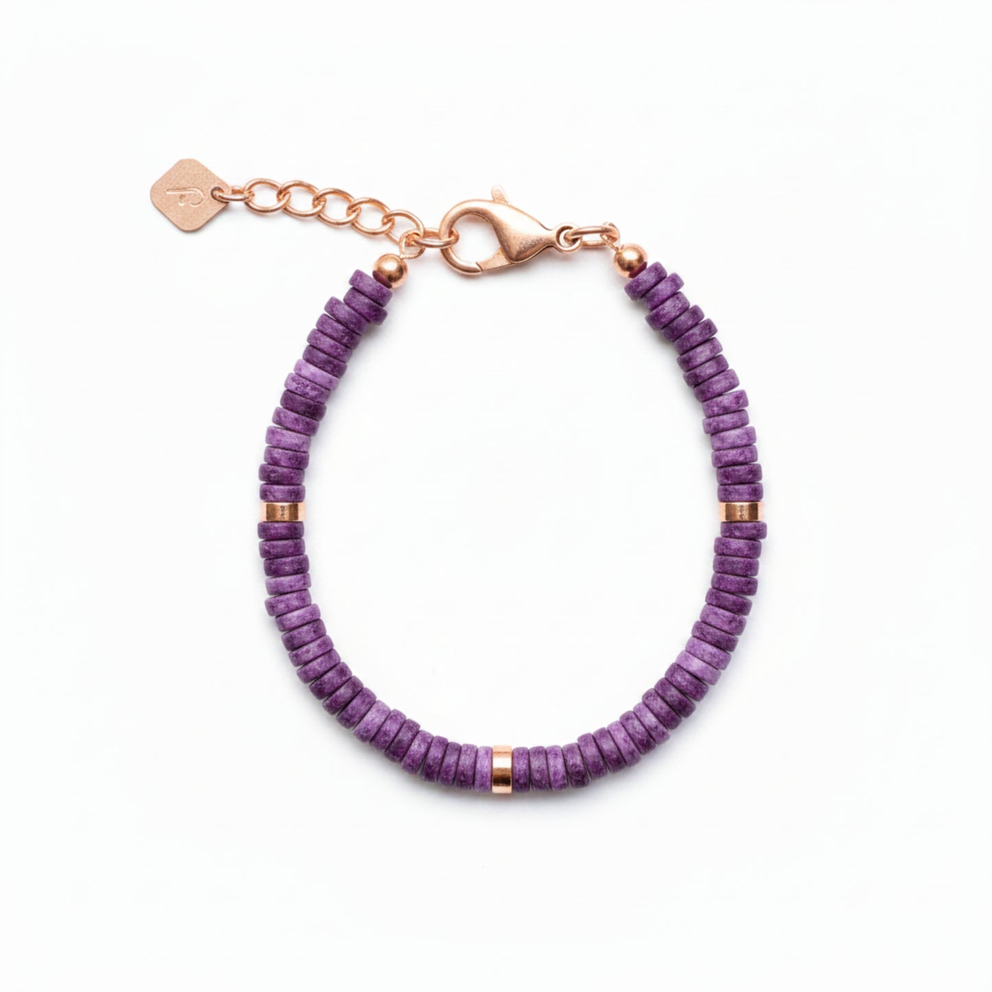 Purple Gemstone Disc Bead Bracelet with Adjustable Gold-Tone Brass Chain