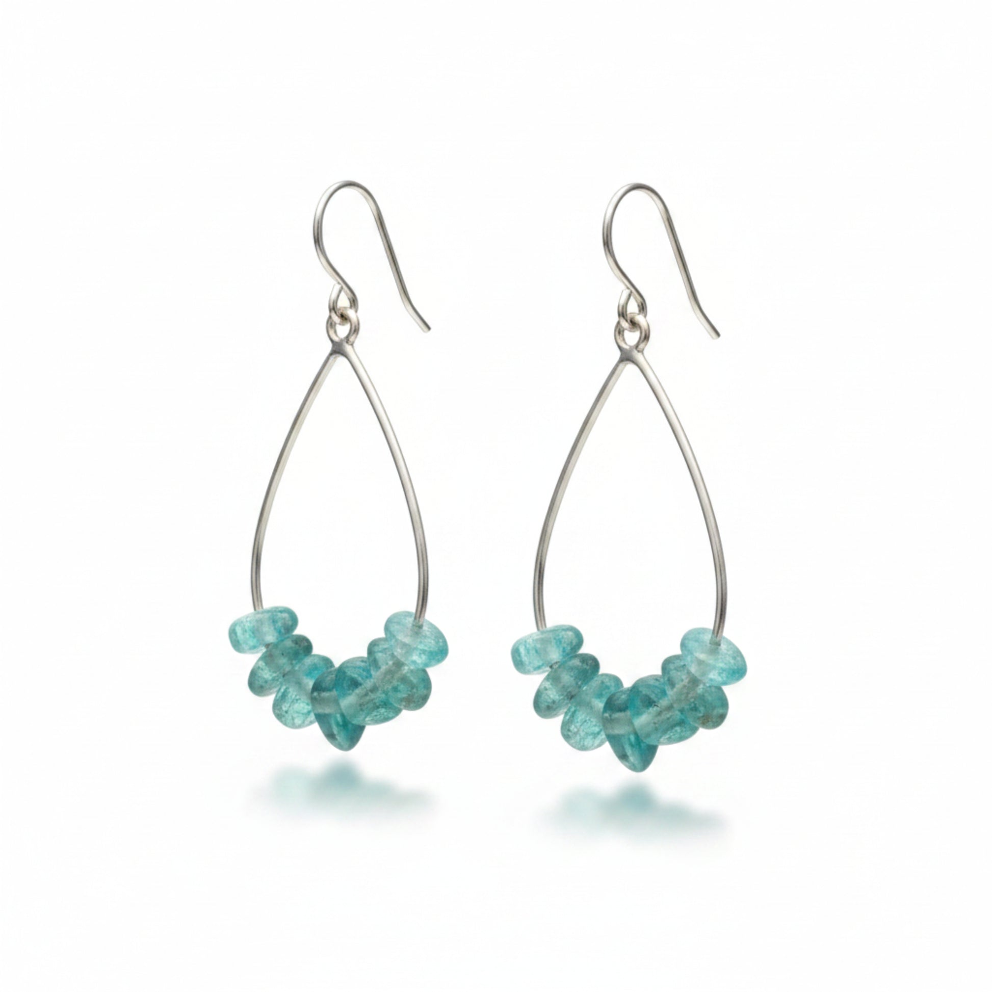 Teal Blue Apatite Teardrop Earrings - Handmade Sterling Silver or Brass Jewelry