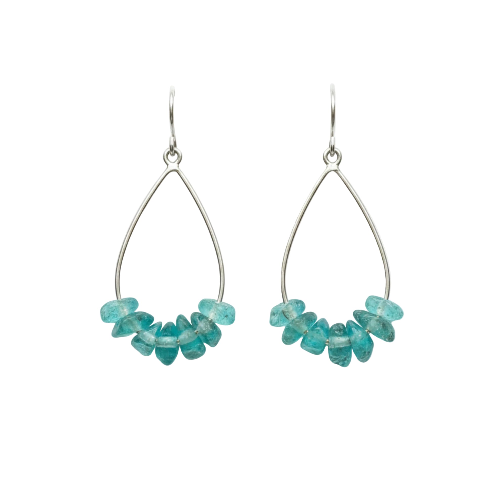Teal Blue Apatite Teardrop Earrings - Handmade Sterling Silver or Brass Jewelry