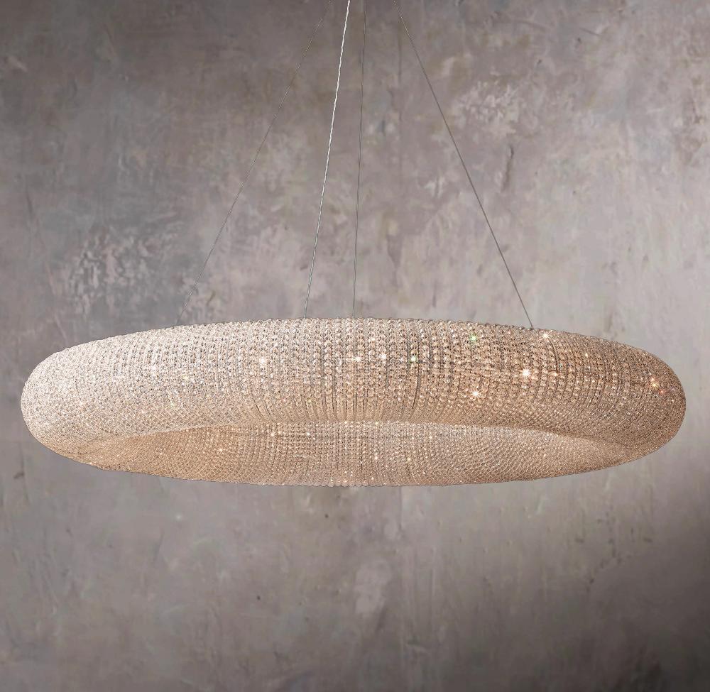 Transparent Crystal Ring LED Pendant Chandelier Light 72"