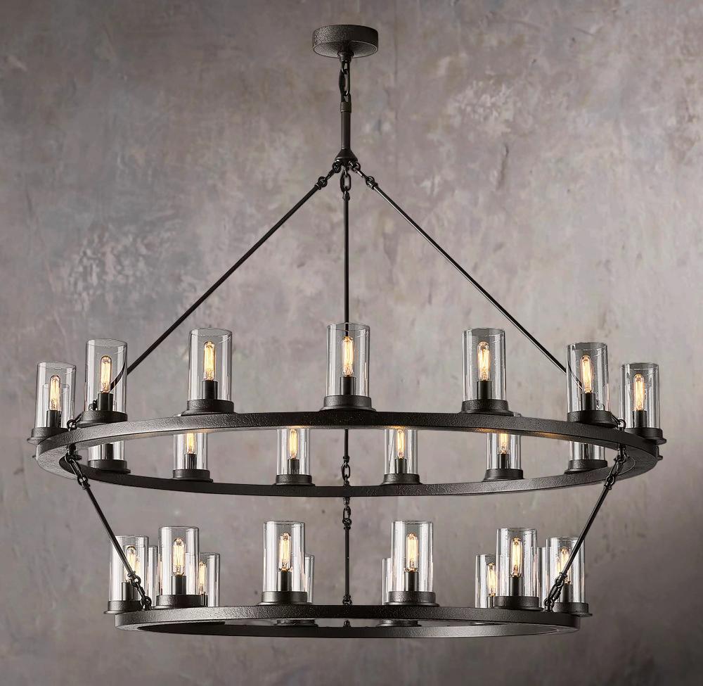 Ondra Two-Tier Transparent Crystal Glass Pendant Chandelier Light 48"