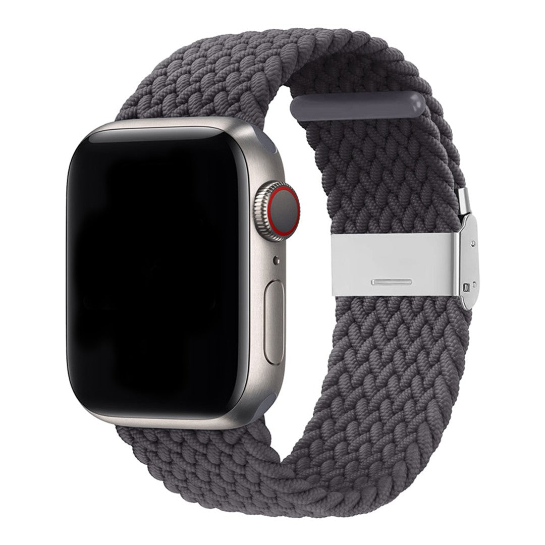 Cindralis Grey Braided Buckle Apple Watch Band – Stretch Nylon with Steel Buckle