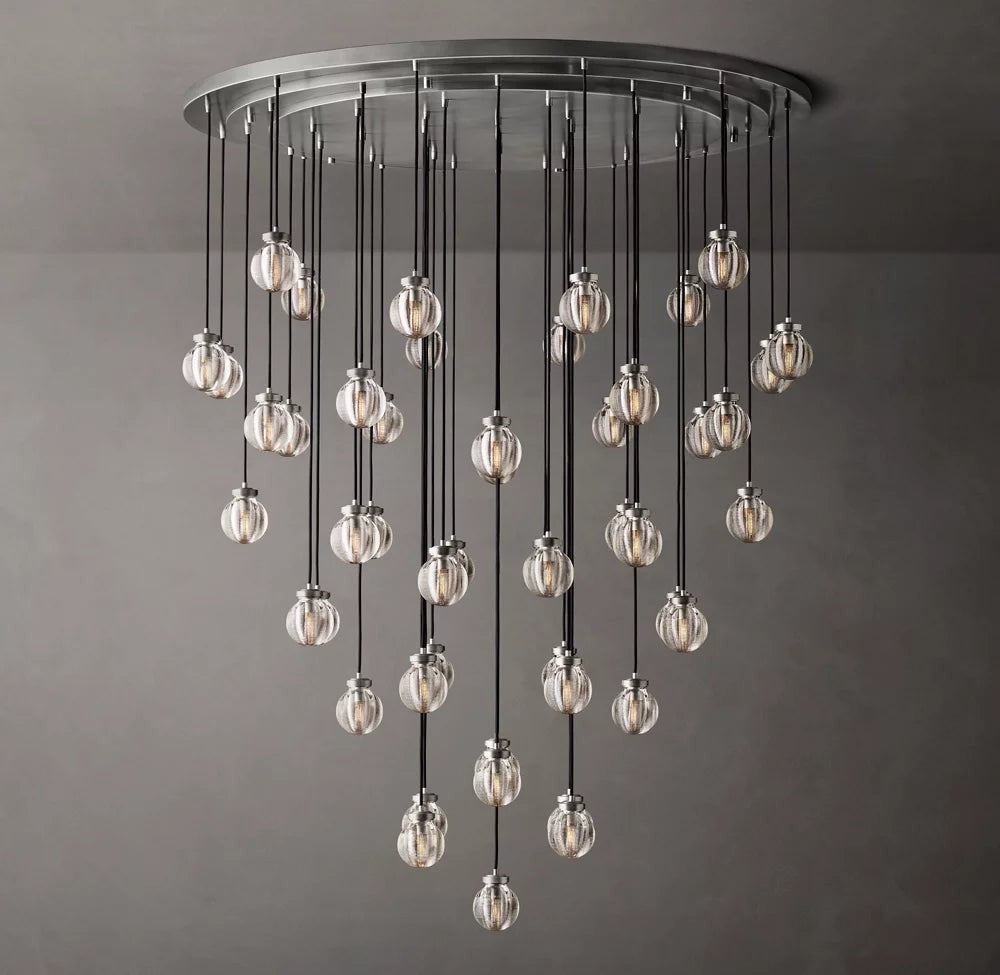 Crystal Pearl Cascade Round Chandelier