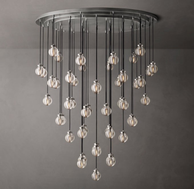 Crystal Pearl Cascade Round Chandelier