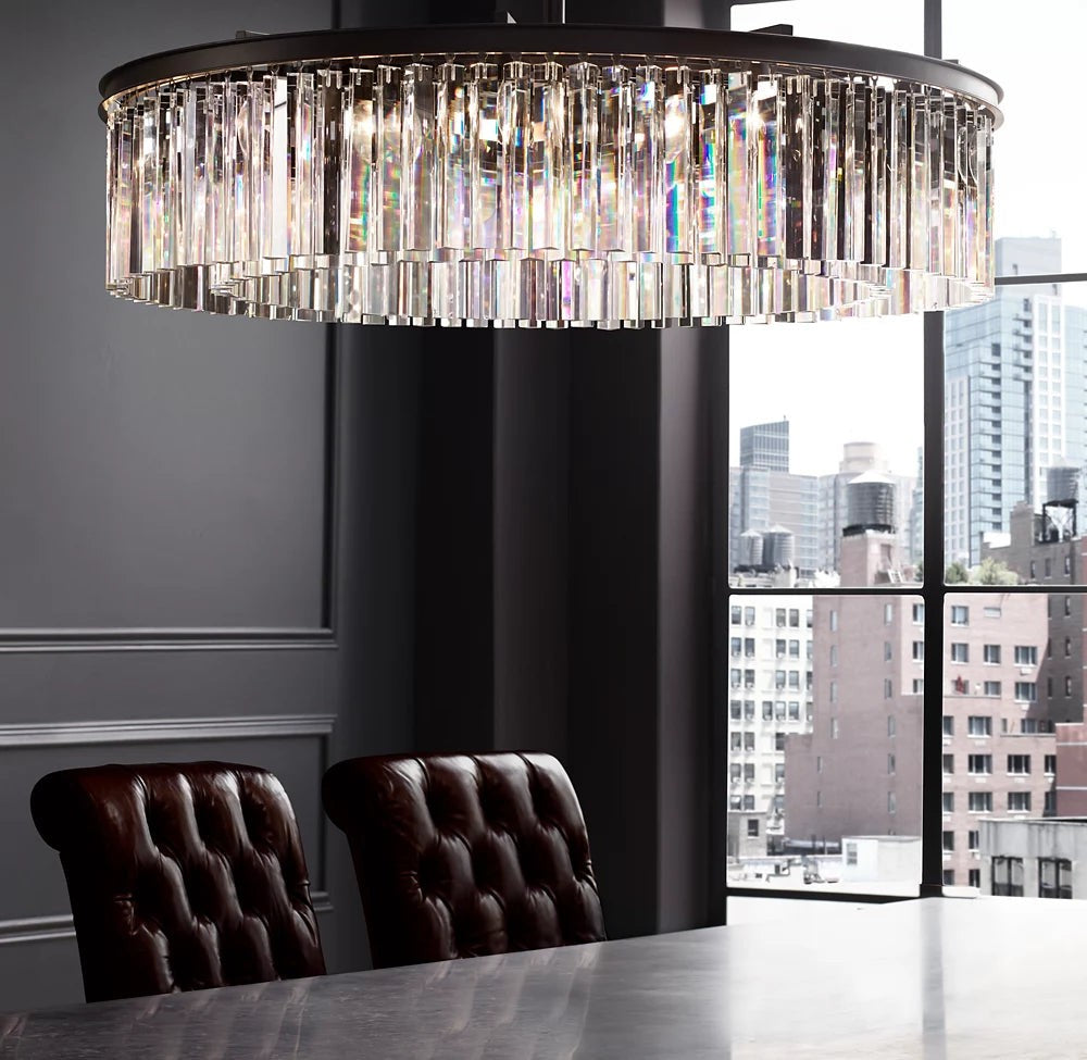 Crystal Prism Iron Ring Chandelier