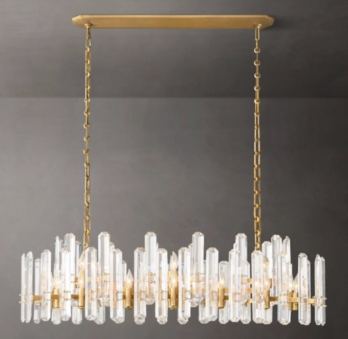 Crystal Prism Linear Brass Chandelier