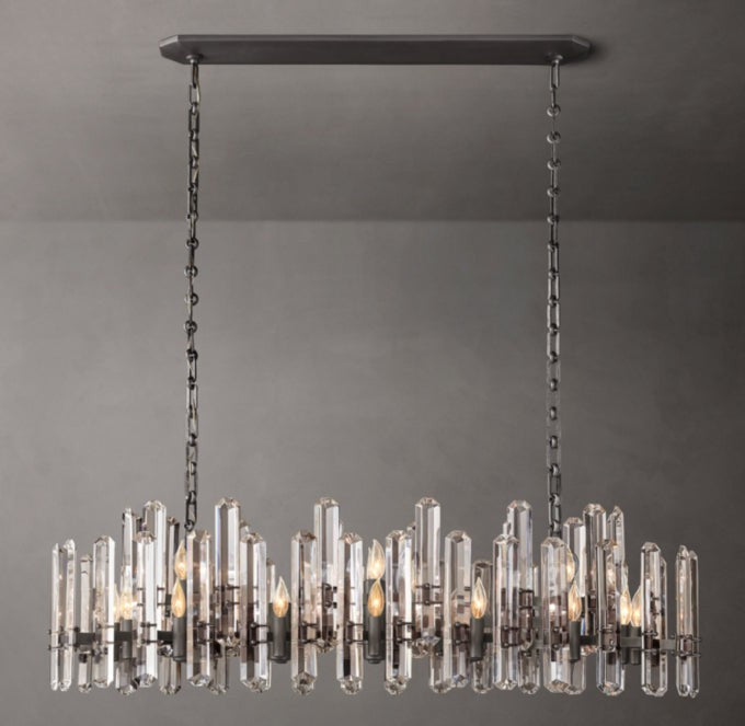 Crystal Prism Linear Brass Chandelier