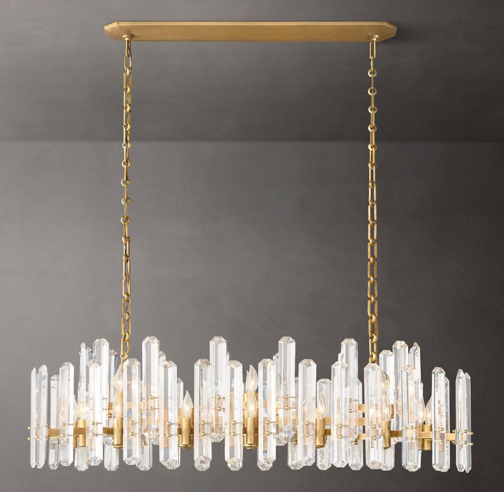 Crystal Prism Linear Brass Chandelier