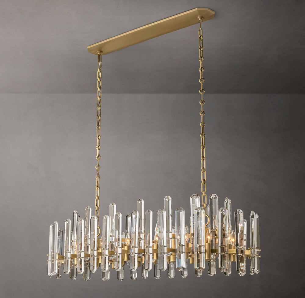 Crystal Prism Linear Brass Chandelier