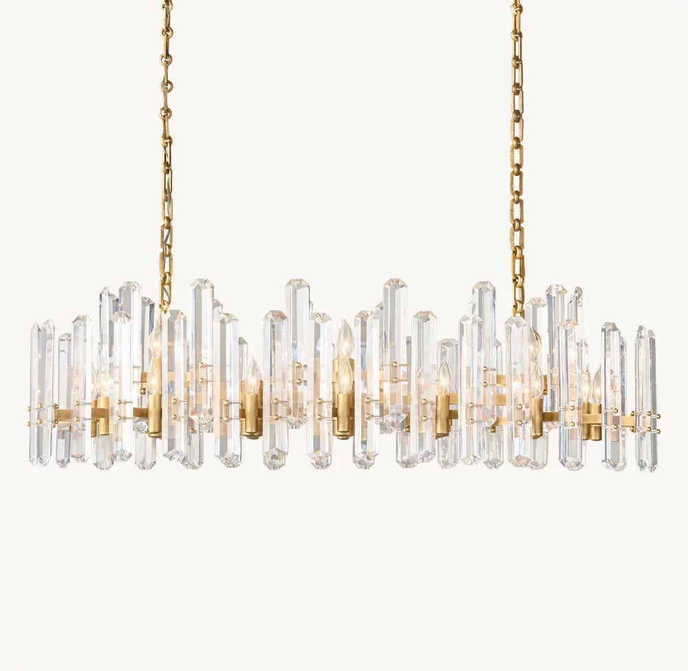Crystal Prism Linear Brass Chandelier