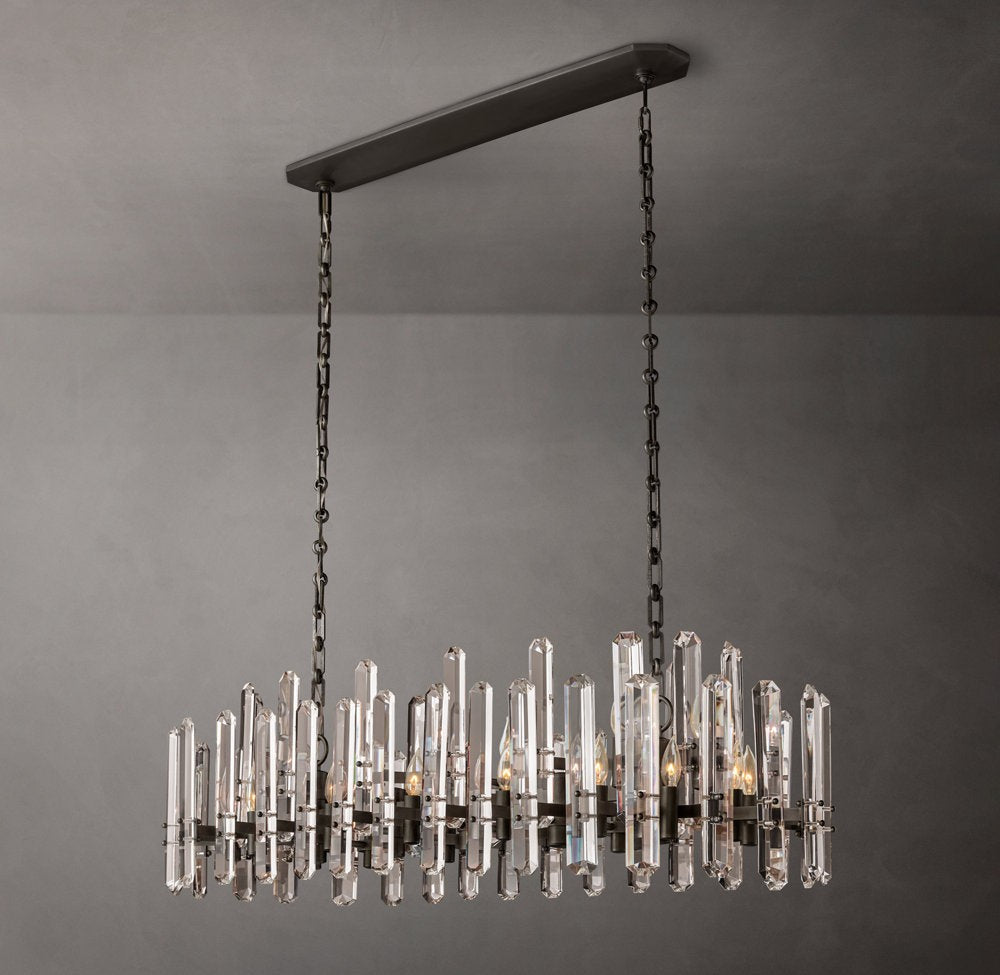 Crystal Prism Linear Brass Chandelier