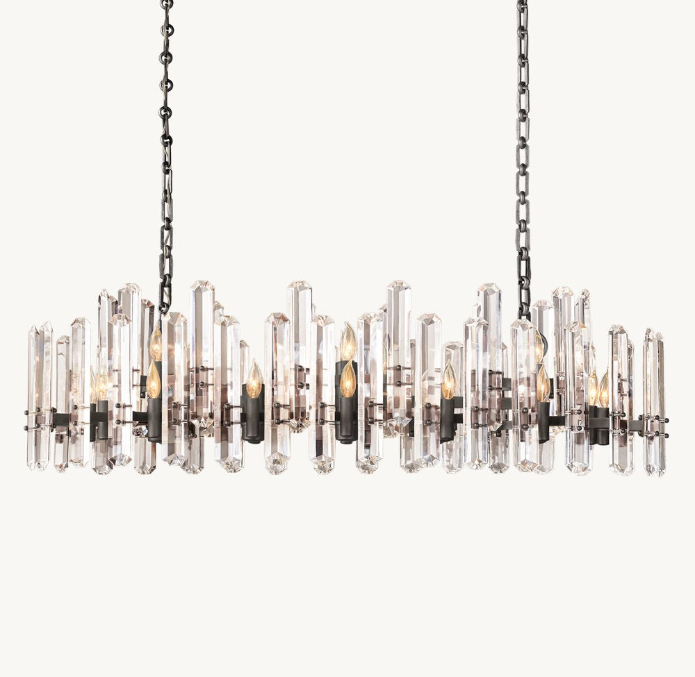 Crystal Prism Linear Brass Chandelier