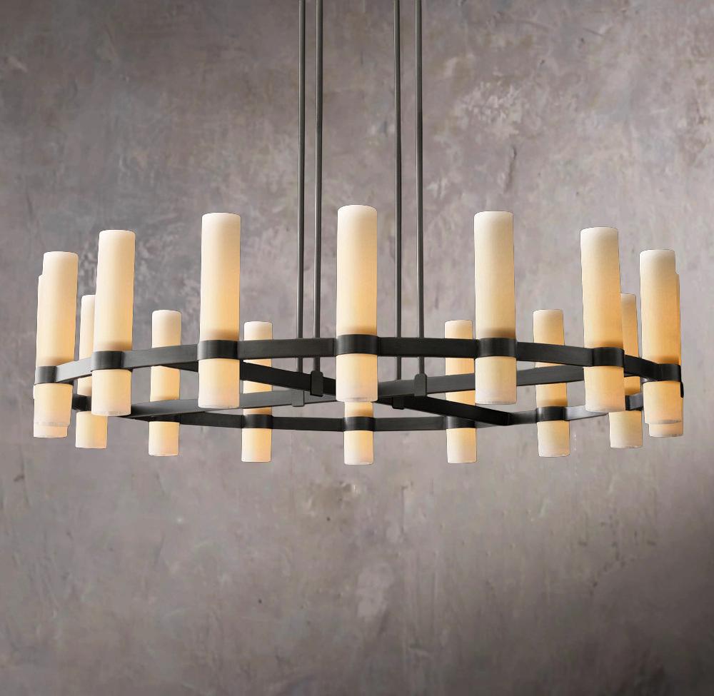 Ravelle Circular Opal Glass Suspended Pendant Light 48"