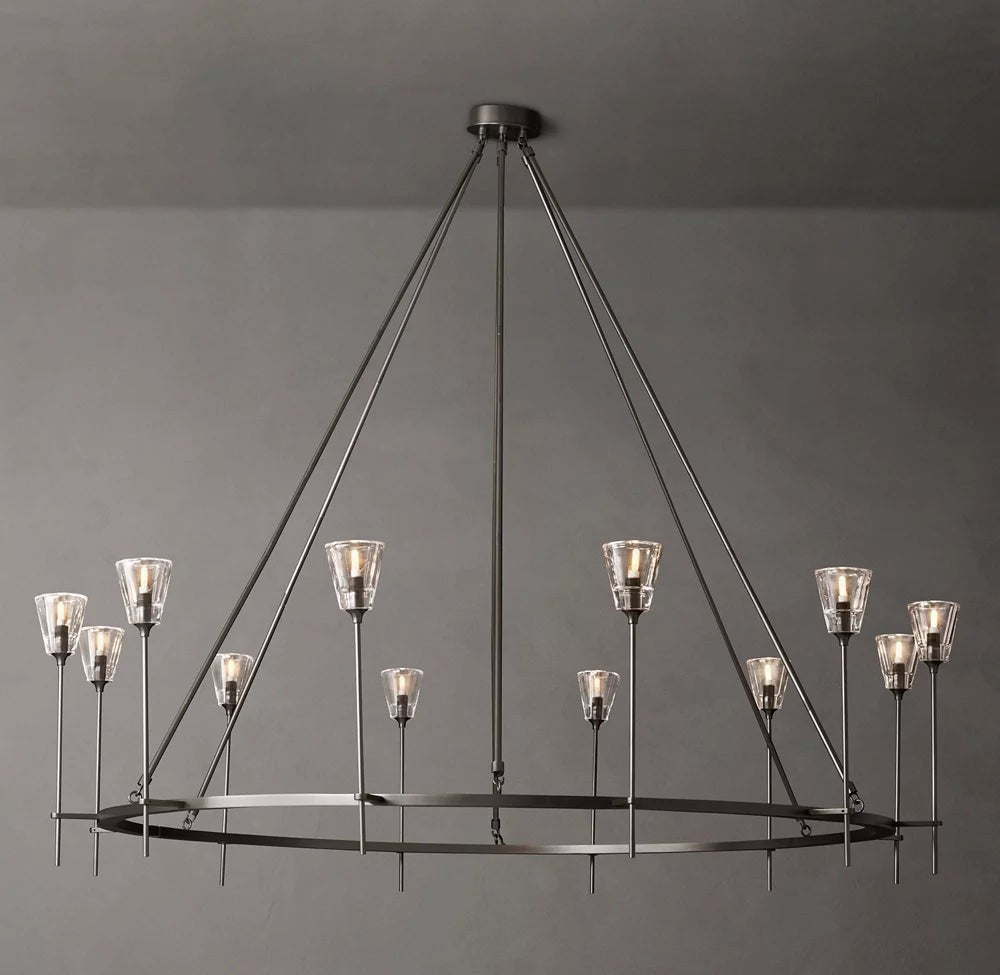 Double Ring Brass Chandelier with Glass Diffusers