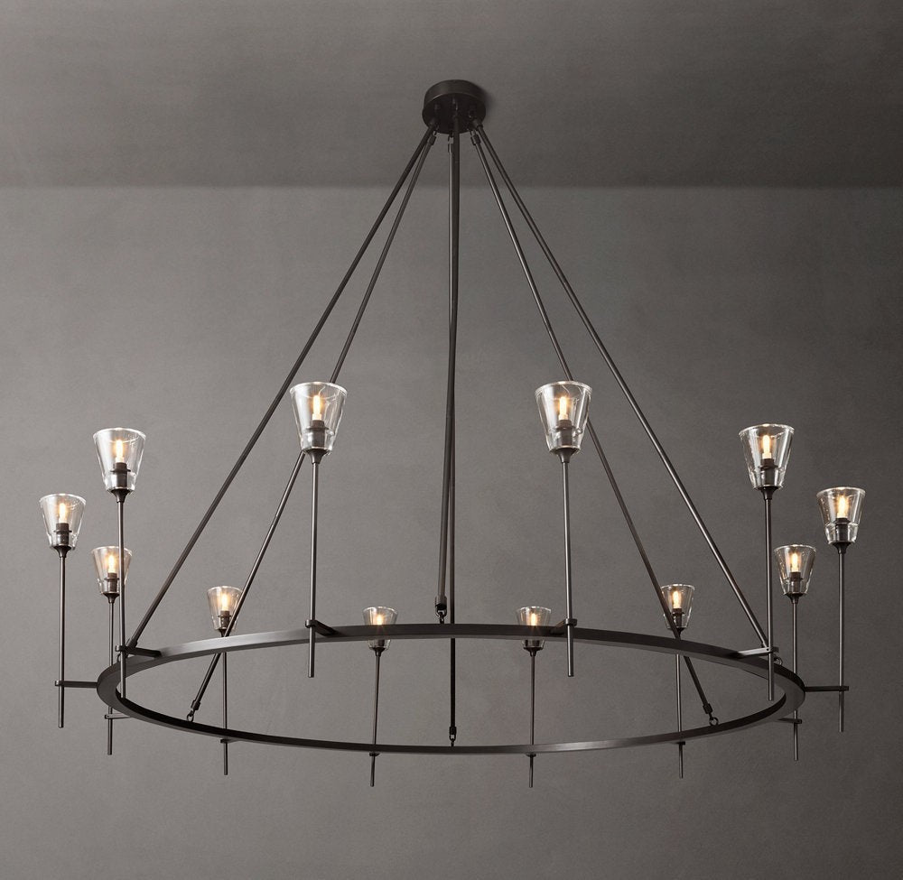 Double Ring Brass Chandelier with Glass Diffusers