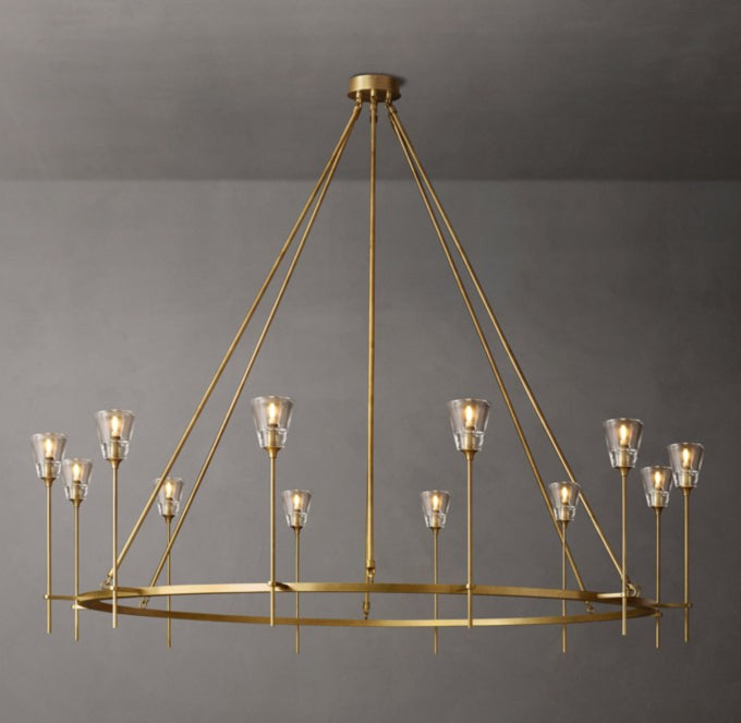 Double Ring Brass Chandelier with Glass Diffusers