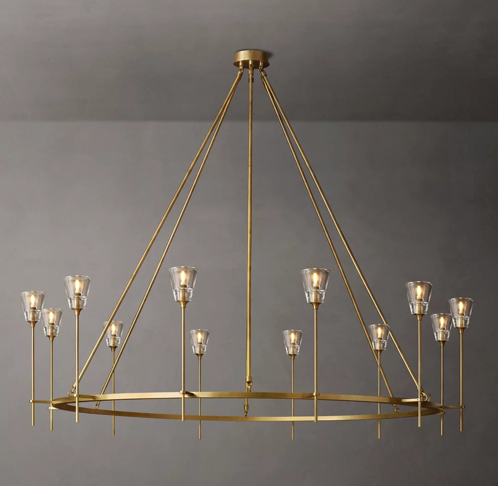 Double Ring Brass Chandelier with Glass Diffusers