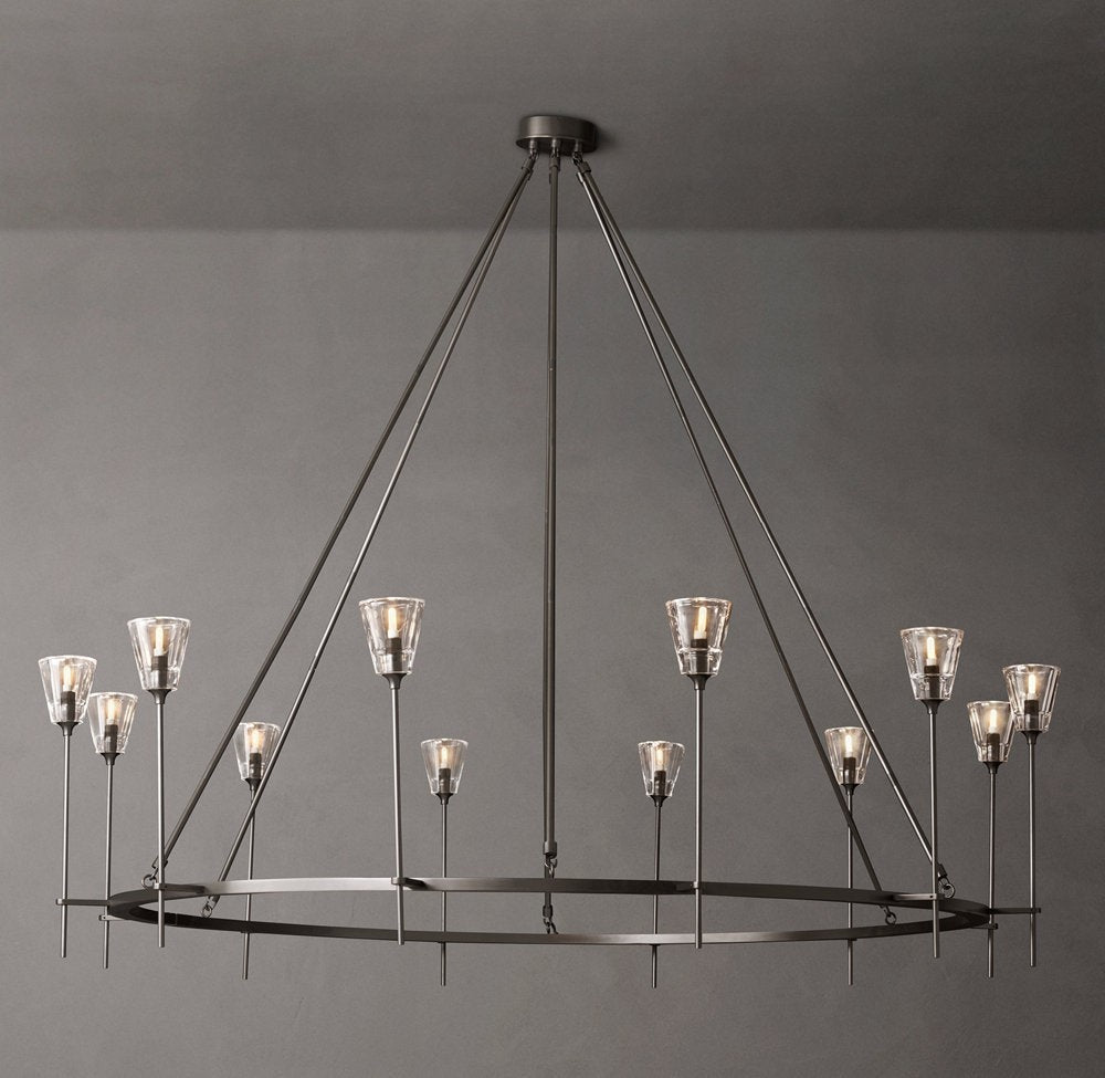 Double Ring Brass Chandelier with Glass Diffusers