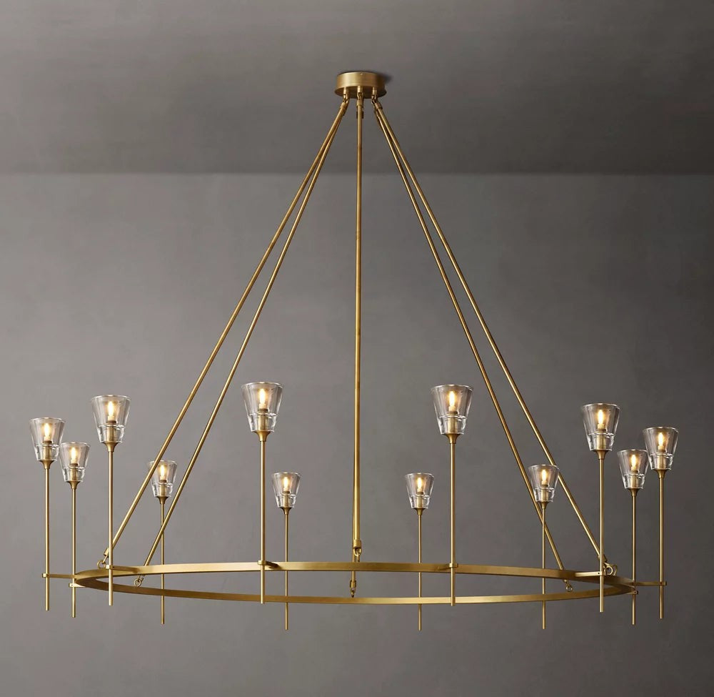 Double Ring Brass Chandelier with Glass Diffusers