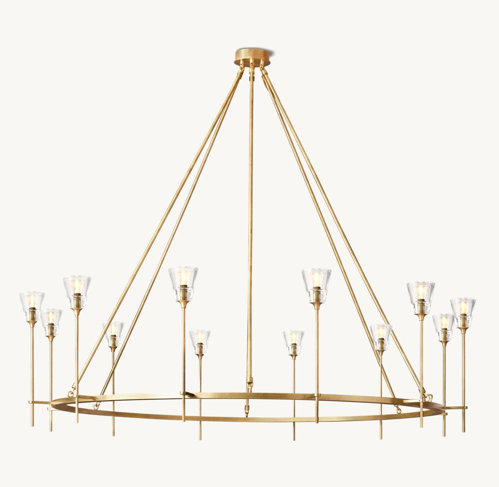 Double Ring Brass Chandelier with Glass Diffusers