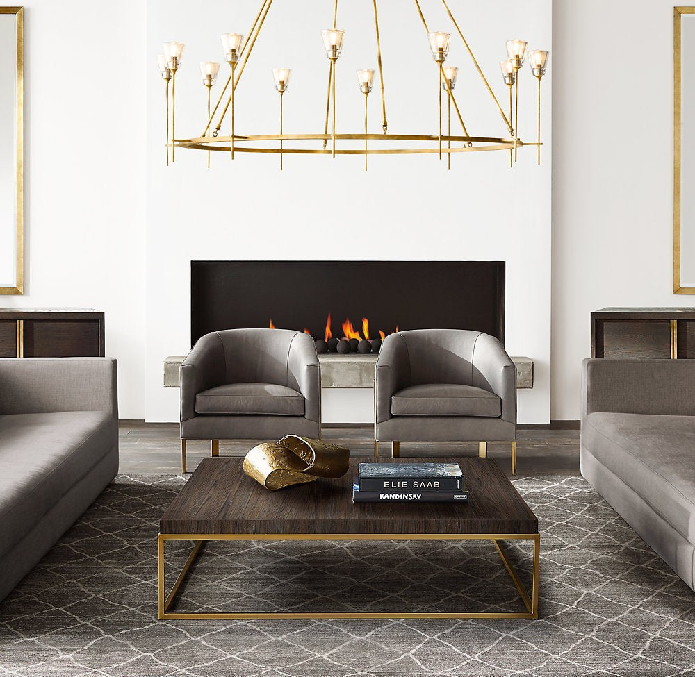 Double Ring Brass Chandelier with Glass Diffusers