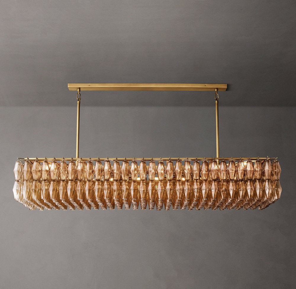 Elongated Smoke Glass Linear Chandelier