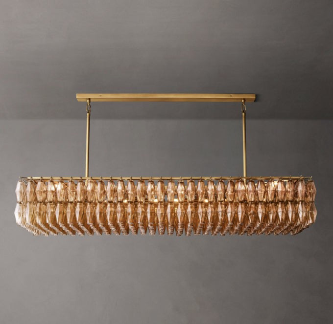Elongated Smoke Glass Linear Chandelier