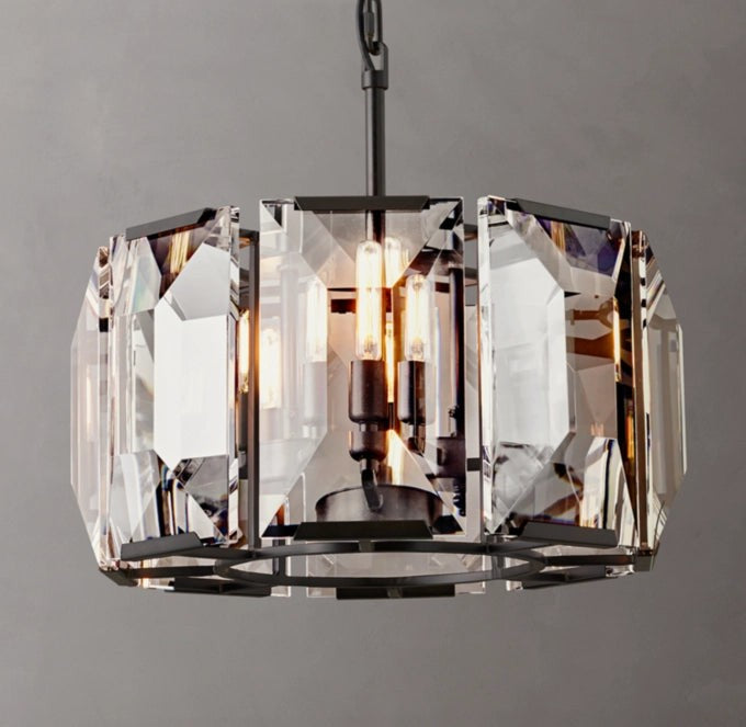 Faceted Crystal Band Round Chandelier