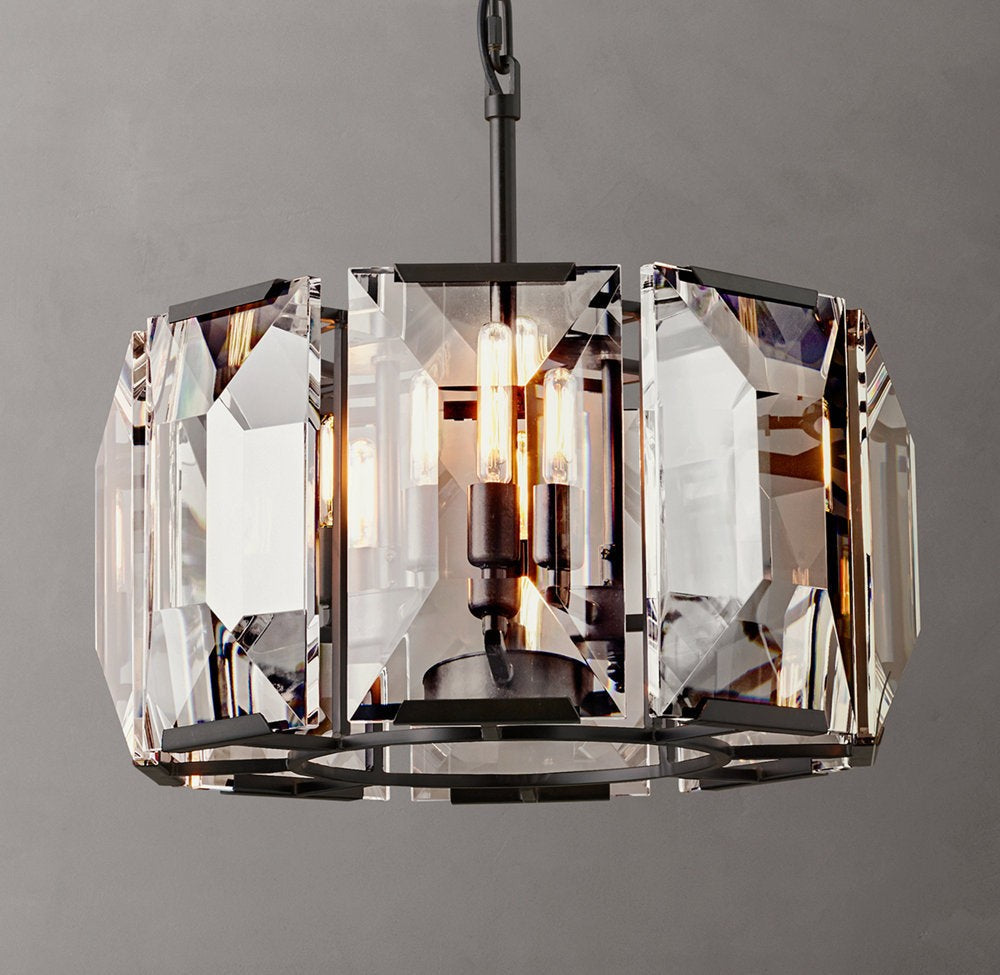 Faceted Crystal Band Round Chandelier