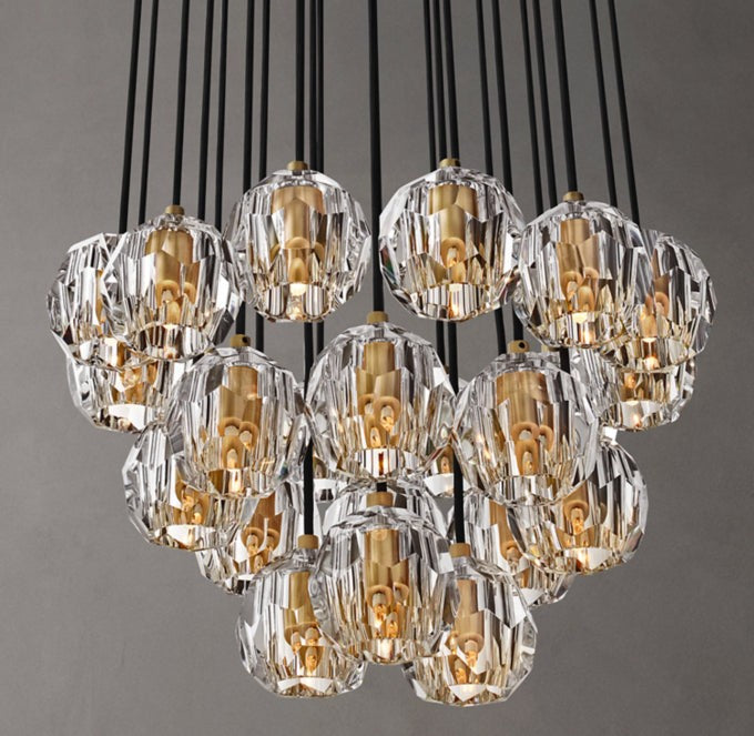 Faceted Crystal Globe Cluster Chandelier