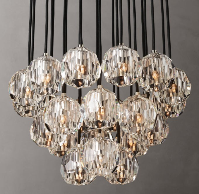 Faceted Crystal Globe Cluster Chandelier