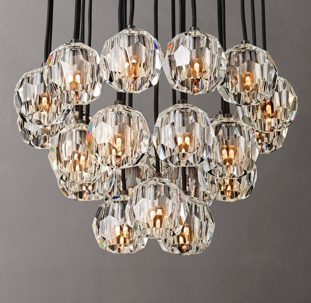 Faceted Crystal Globe Cluster Chandelier
