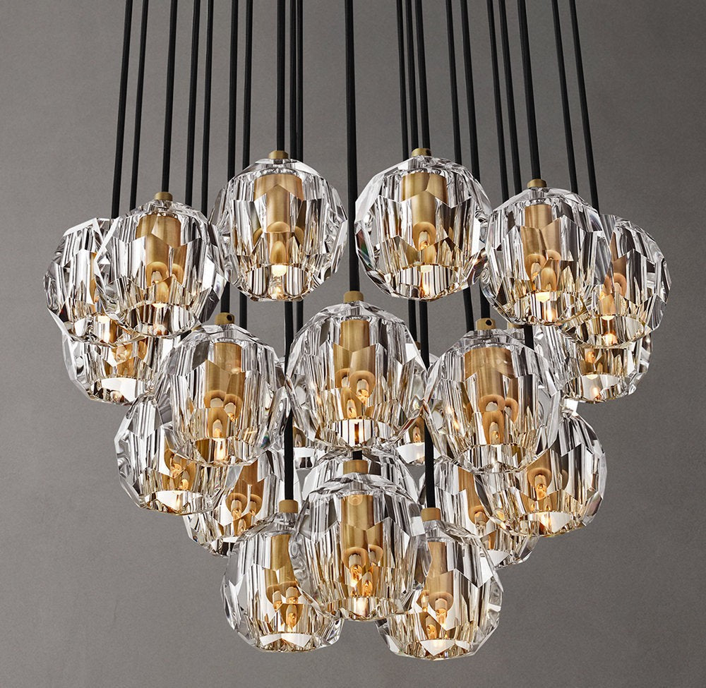Faceted Crystal Globe Cluster Chandelier