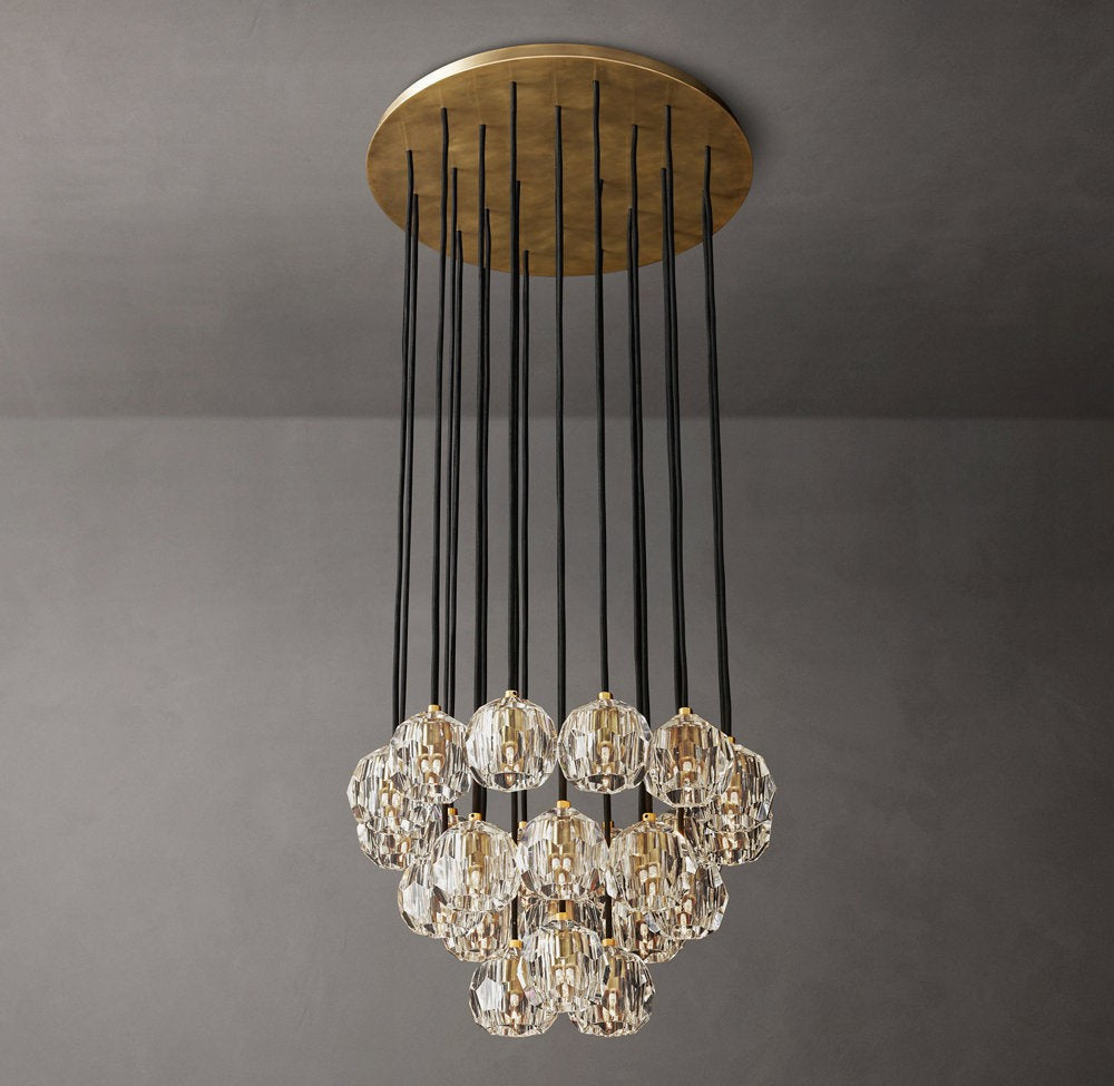 Faceted Crystal Globe Cluster Chandelier