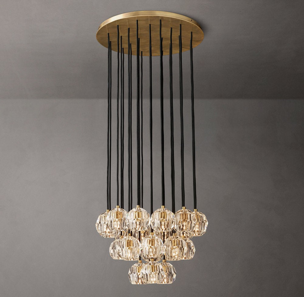 Faceted Crystal Globe Cluster Chandelier