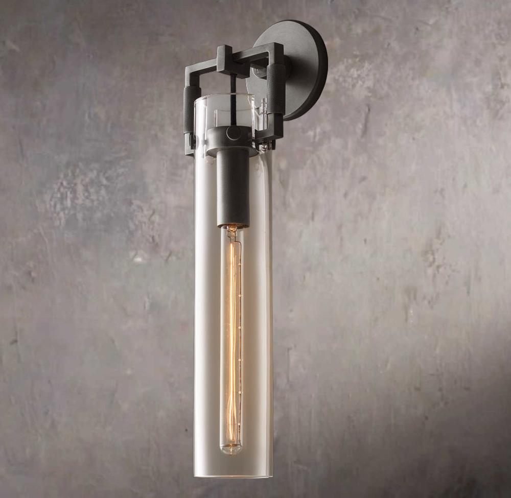 Industrial Glass Cylinder Wall Sconce 16"